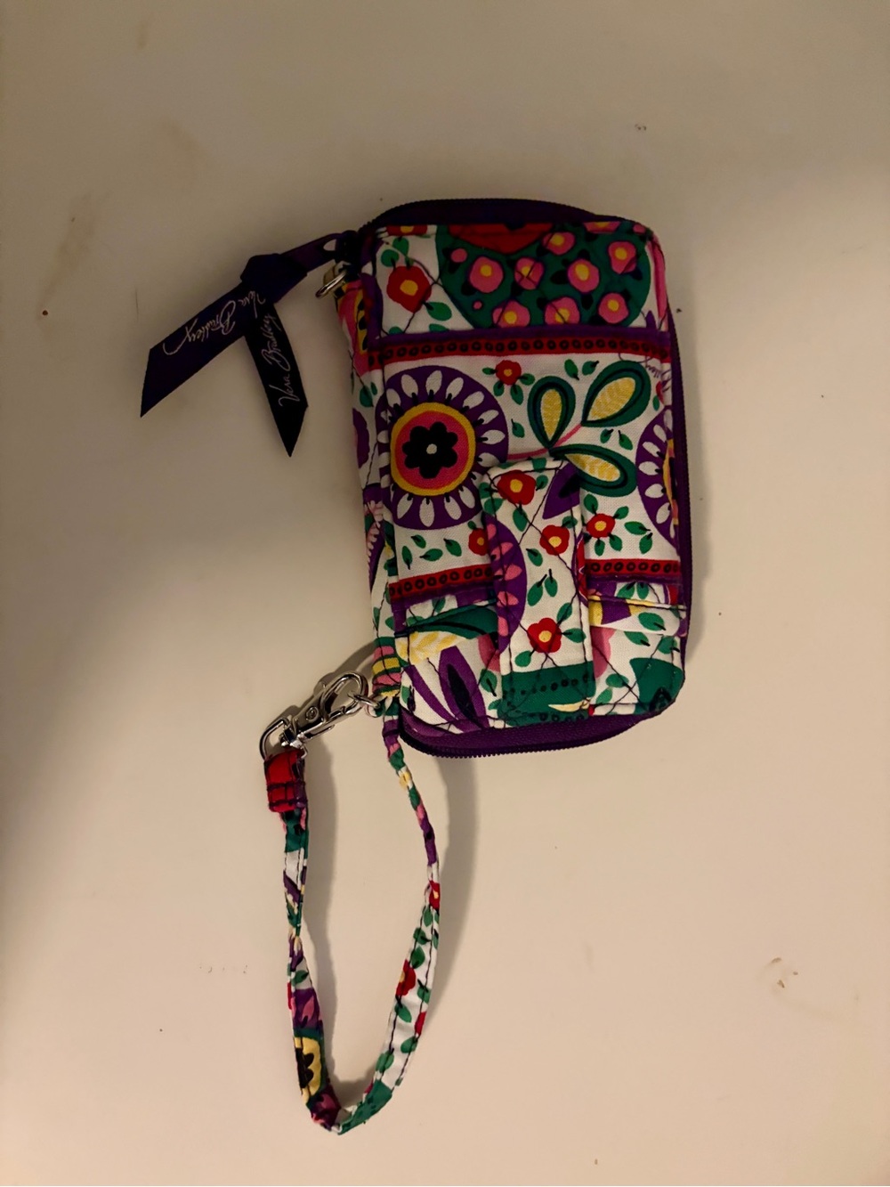 Vera Bradley Viva La Vera Floral Quilted Wristlet in Purple, Green & White